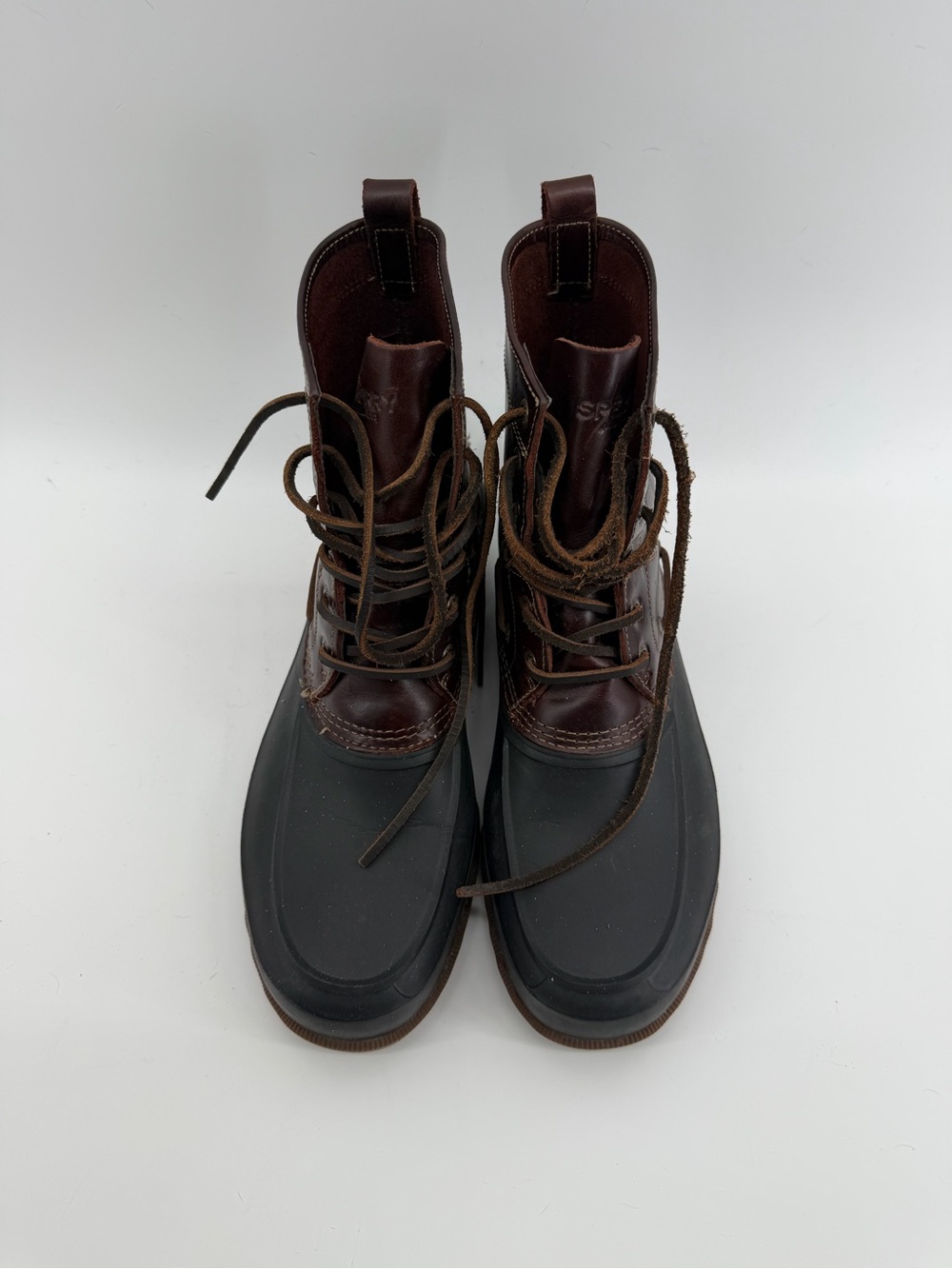 Sperry Brown Leather and Black Rubber Lace-Up Duck Boots